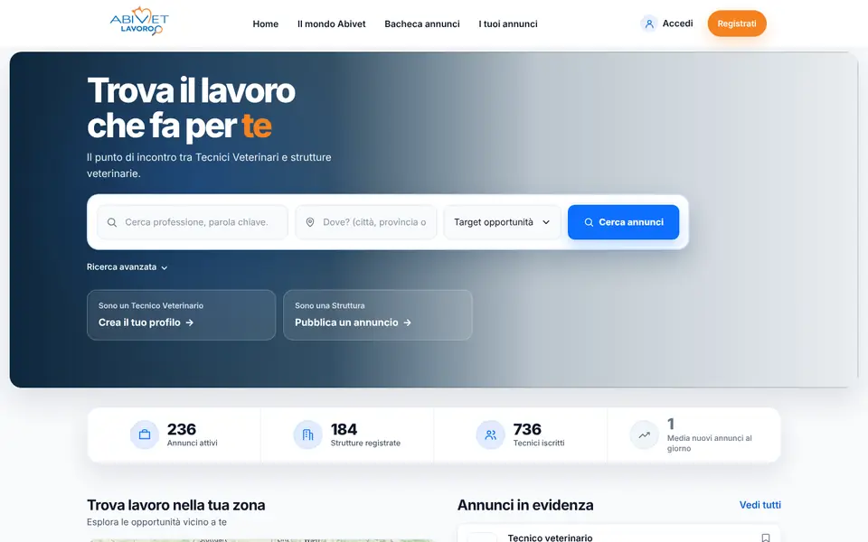 Abivet Lavoro: home del sito